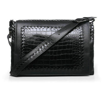 Bottega Veneta ardoise intrecciato croco messenger bag 16030-1 black - Click Image to Close
